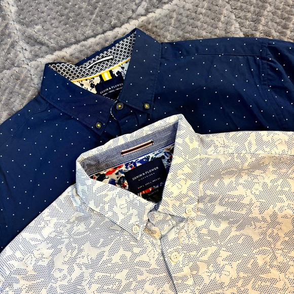 Denim & Flower Other - Men's Navy and White Patterned Button Down Slim Fit Shirts